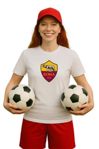 Tricou dama cu logo stema AS Roma Italia , din bumbac 100%