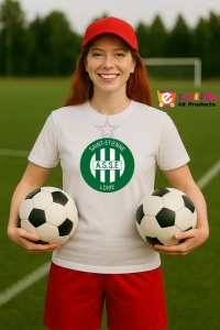 Tricou dama cu logo stema AS Saint-Étienne Franta , din bumbac 100% - Img 8