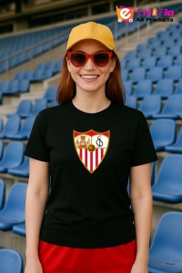 Tricou dama cu logo stema Sevilla FC Spania , din bumbac 100% - Img 4