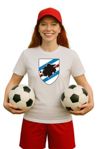 Tricou dama cu logo stema UC Sampdoria Italia , din bumbac 100%