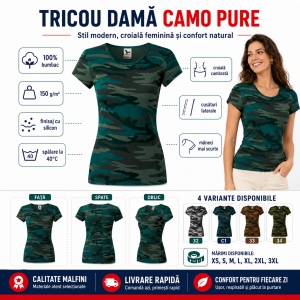 Tricou damă Malfini Camo Pure C22 – 100% bumbac, croială cambrată, imprimeu camuflaj - Img 5