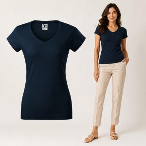 Tricou damă Malfini cu guler în V, 100% bumbac, croială feminină, 13 culori disponibile - Img 12