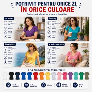 Tricou Damă Malfini Dream 128 cu Guler V – Slim Fit, 95% Bumbac, 14 Culori, XS-3XL - Img 4
