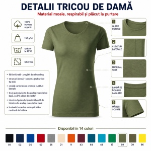 Tricou damă Malfini Gulf 824, 100% bumbac organic, croială cambrată, XS–2XL, 14 culori - Img 9