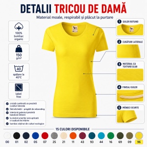Tricou Damă Malfini Native GOTS 174 – 100% Bumbac Organic, Croială Cambrată, Guler Rotund, 15 Culori - Img 8