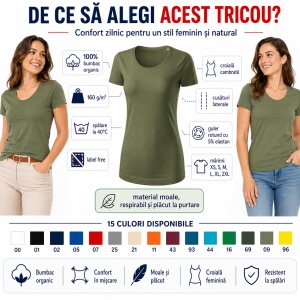 Tricou Damă Malfini Origin GOTS 172 – 100% Bumbac Organic, Croială Cambrată, 15 Culori, XS–2XL - Img 2