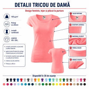 Tricou Damă Simplu cu Guler Rotund, Bumbac 100% – 30 Culori, XS–3XL - Img 7
