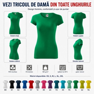 Tricou Damă Slim Fit Elastic, 95% Bumbac și 5% Elastan, Guler Rotund, Mâneci Scurte, 14 Culori, XS–2XL - Img 6