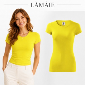 Tricou Damă Slim Fit Elastic, 95% Bumbac și 5% Elastan, Guler Rotund, Mâneci Scurte, 14 Culori, XS–2XL - Img 16