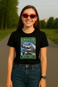 Tricou Dama Tralalero TraLaLa cu Bombadiro Crocodilo Funny Italian Brainrot Meme Graphic (1) - Img 4