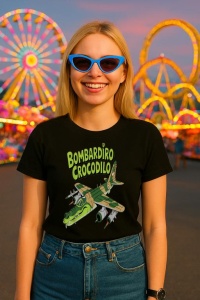 Tricou Dama Tralalero TraLaLa cu Bombadiro Crocodilo Meme Crocodilo Funny Italian Brainrot - Img 1