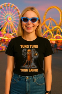 Tricou Dama Tralalero TraLaLa cu Tung Tung Tung Sahur Funny Animal Italian Brainrot Meme - Img 3