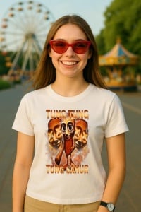 Tricou Dama Tralalero TraLaLa cu Tung Tung Tung Sahur Funny Meme Brainrot Humor Gen Z - Img 3