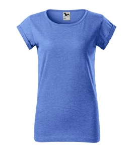 Tricou de dama cu maneci rulate de culoare albastru melanj