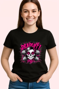 Tricou Deadlift Skull Roz Negru, Copii | Dama | Barbat, culoare negru - Img 4