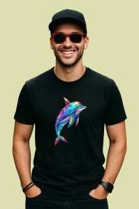 Tricou Delfin Poligonal Colorat, Copii | Dama | Barbat, culoare negru