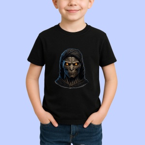 Tricou Demon rosu cu flacari pe cap si zambet sinistru Copii | Dama | Barbat, culoare negru - Img 4