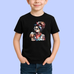 Tricou Denim bandana girl with iced drink, fata cu bandana si bautura rece, Copii | Dama | Barbat , tricou negru - Img 2