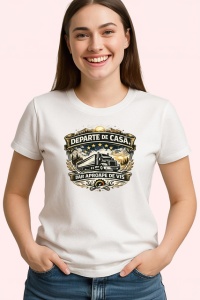 Tricou Departe De Casa Dar Aproape De Voi Camion, din bumbac 100% , tricou alb pentru Dama | Barbat - Img 2