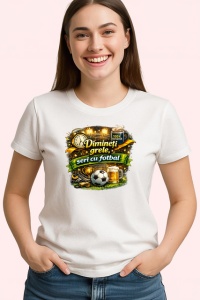 Tricou Dimineti Grele Seri Cu Fotbal Bere Minge, din bumbac 100% , tricou alb pentru Copii | Dama | Barbat
