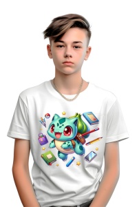 Tricou din bumbac 100% pentru copii, Bulbasaur, Back To School, scoala, educatie, joaca, personaje