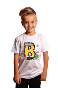 Tricou din bumbac 100% pentru copii, litera B, Back To School, educatie, creioane, carti