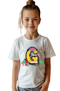Tricou din bumbac 100% pentru copii, litera G, Back To School, educatie, creioane, carti - Img 2