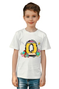 Tricou din bumbac 100% pentru copii, litera Q, Back To School, educatie, creioane, carti - Img 2