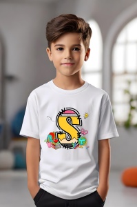 Tricou din bumbac 100% pentru copii, litera S, Back To School, educatie, creioane, carti - Img 3