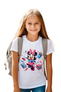 Tricou din bumbac 100% pentru copii, Minnie Mouse, Back To School, scoala, educatie, joaca, personaje