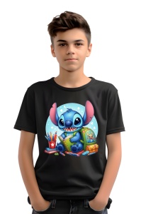 Tricou din bumbac 100% pentru copii, Stitch, Back To School, educatie, joaca, carti, creioane - Img 2