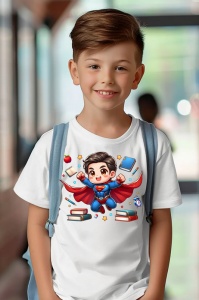 Tricou din bumbac 100% pentru copii, Superman, Back To School, scoala, educatie, eroi, personaje