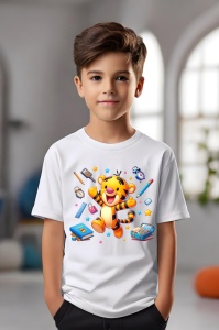 Tricou din bumbac 100% pentru copii, Tigger, Back To School, scoala, educatie, joaca, personaje - Img 3