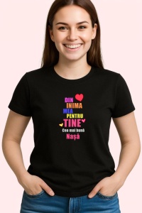 Tricou Din Inima Mea Pentru Tine Nasa, din bumbac 100%, tricou negru, Dama | Barbat