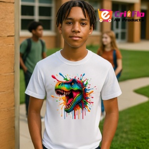 Tricou Dinozaur in stil graffiti cu dinti mari fundal alb Copii | Dama | Barbat - Img 5