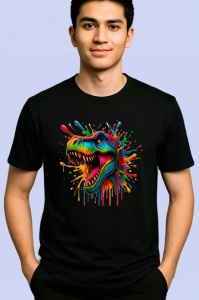 Tricou Dinozaur in stil graffiti cu dinti mari fundal alb Copii | Dama | Barbat, culoare negru - Img 2