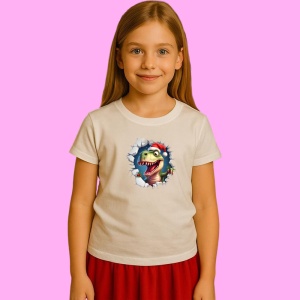 Tricou Dinozaur Verde Cu Fundal Inchis Craciun, din bumbac 100% Copii | Dama | Barbat - Img 2