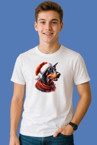 Tricou Doberman Craciun Cu Fular Rosu, din bumbac 100%, tricou alb, Copii | Dama | Barbat - Img 3