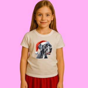 Tricou Dog German Craciun Cu Fundal Alb, din bumbac 100%, tricou alb, Copii | Dama | Barbat