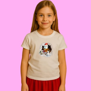 Tricou Donald Cu Bradut Si Fundal Alb Craciun, din bumbac 100% Copii | Dama | Barbat