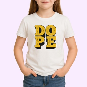 Tricou Dope Text Galben 3D V1, din bumbac 100% , tricou alb pentru Copii | Dama | Barbat