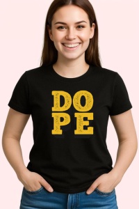 Tricou Dope Text Galben 3D V1, din bumbac 100%, tricou negru Copii | Dama | Barbat