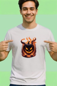 Tricou Dovleac Halloween cu coarne si flacari portocalii Copii | Dama | Barbat - Img 2