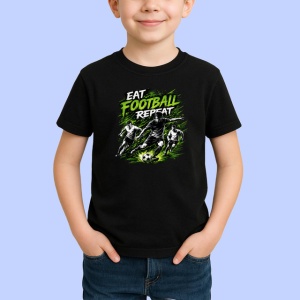 Tricou Eat Football Sleep Repeat Design Gri V1, din bumbac 100%, tricou negru Copii | Dama | Barbat - Img 2