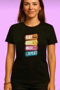 Tricou Eat Sleep Music Repeat, Copii | Dama | Barbat, culoare negru
