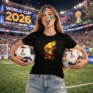 Tricou Ecuador World Cup Fifa 2026, din bumbac 100%, tricou negru, Copii | Dama | Barbat - Img 9