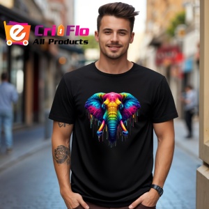 Tricou Elefant artistic culori intense simbol memorie si forta Copii | Dama | Barbat, culoare negru - Img 5