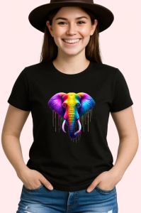 Tricou Elefant in stil pop art cu efecte de curcubeu Copii | Dama | Barbat, culoare negru - Img 3