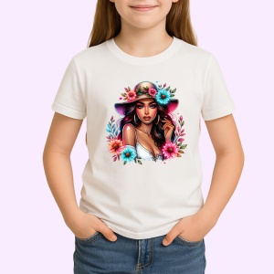 Tricou elegant woman pink hat flower detail, femeie eleganta cu palarie roz si flori, Copii | Dama | Barbat - Img 3