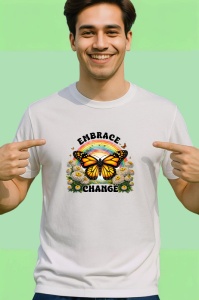 Tricou Embrace change fluture galben cu curcubeu si margarete Copii | Dama | Barbat Barbat - Img 2